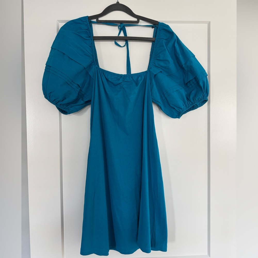 Zara Blue Puff Sleeve Square Neck Sundress